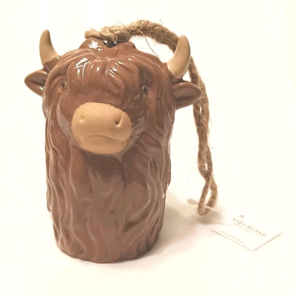 Cow Bell Brown Highland Cow Ceramic Bell With Cute Feet Bell Clangers A